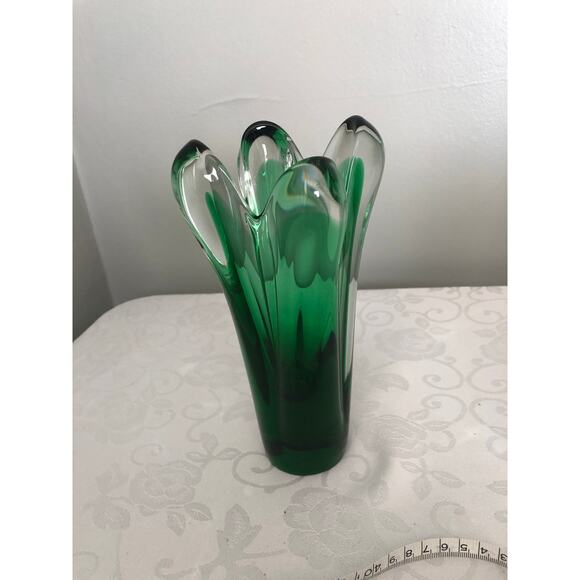Czech Other - Vtg Bohemian Czech Art Glass S Krdlovice Green/ clear Vase